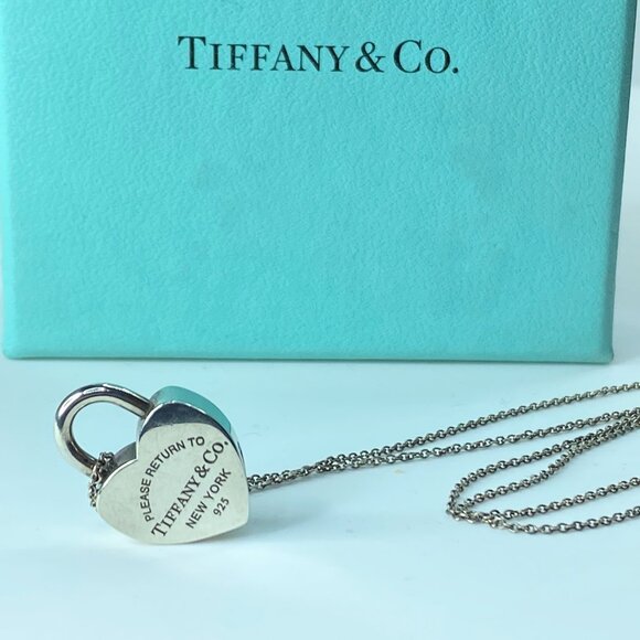 Tiffany & Co Return to Tiffany Heart Padlock Necklace Pendant Chain 16.5" JR155